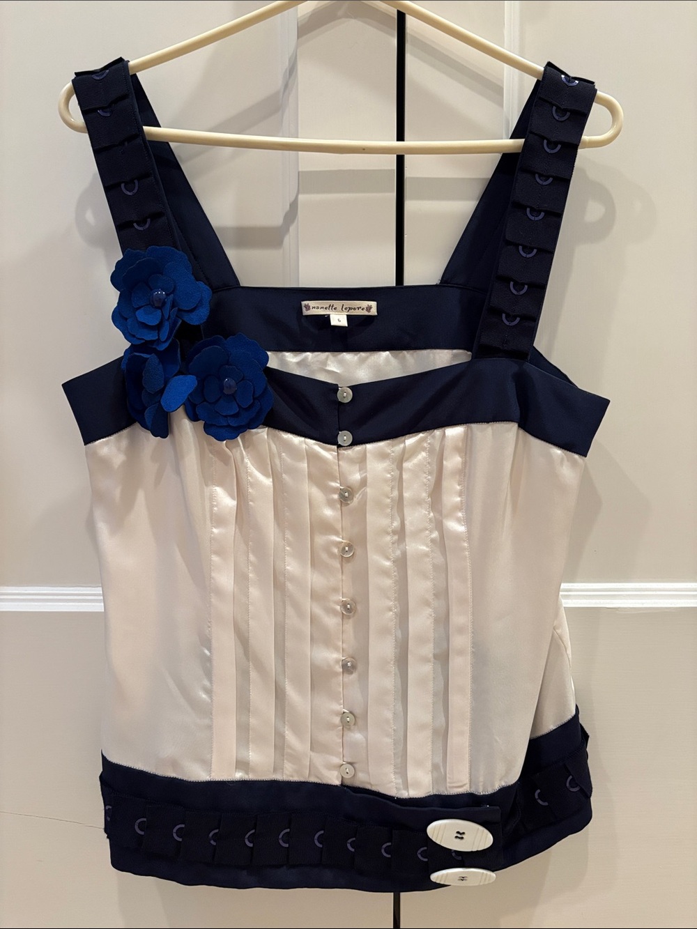 Nanette Lepore Navy and Ivory Floral Silk Bustier Camisole Size 6